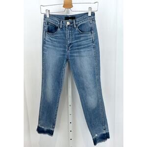 3x1 Made Here 24 Shredded Crop Jeans Stretch Denim Skinny Ankle Mury Wash Blue